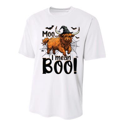 Funny Witch Highland Cow Halloween Costume Moo I Mean Boo Sweat Performance Sprint T-Shirt