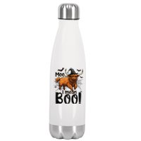 Funny Witch Highland Cow Halloween Costume Moo I Mean Boo Sweat Stainless Steel Insulated Water Bottle