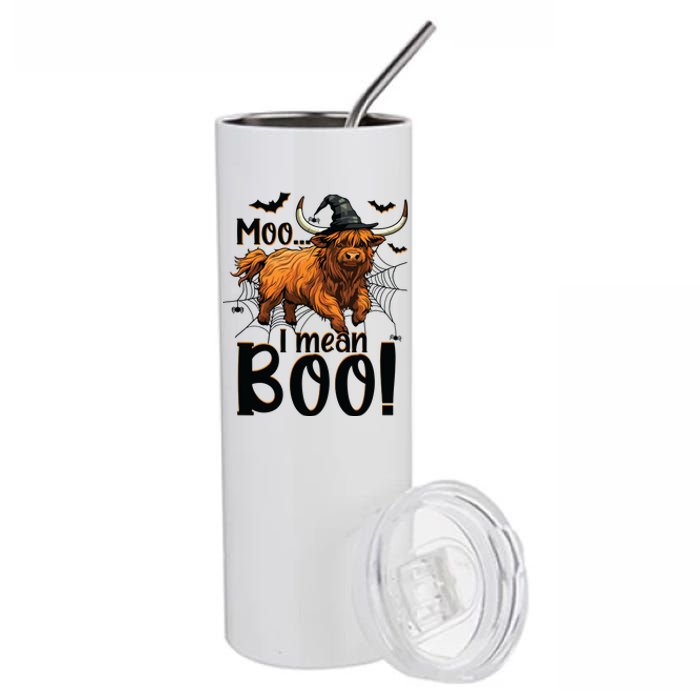 Funny Witch Highland Cow Halloween Costume Moo I Mean Boo Sweat Stainless Steel Tumbler