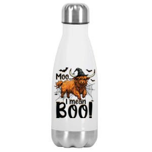 Funny Witch Highland Cow Halloween Costume Moo I Mean Boo Sweat Stainless Steel Insulated Water Bottle