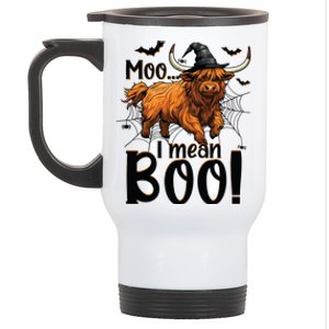 Funny Witch Highland Cow Halloween Costume Moo I Mean Boo Sweat Stainless Steel Travel Mug