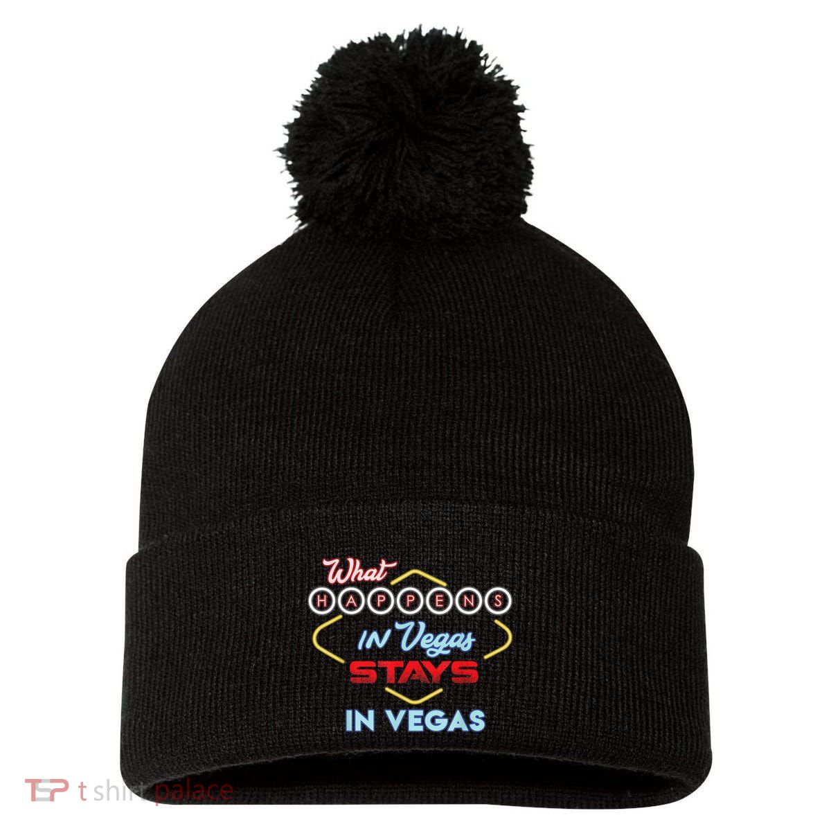 Funny What Happens In Vegas Stays In Vegas Gift Pom Pom 12in Knit Beanie