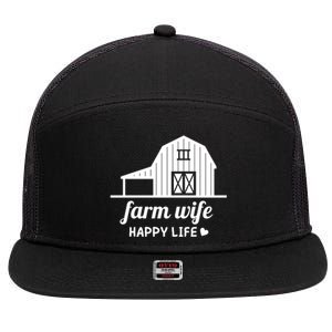 Farm Wife Happy Life Barn For Farmers And Farm Gift 7 Panel Mesh Trucker Snapback Hat