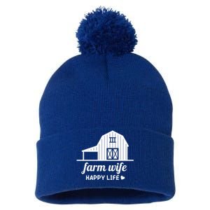 Farm Wife Happy Life Barn For Farmers And Farm Gift Pom Pom 12in Knit Beanie