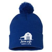 Farm Wife Happy Life Barn For Farmers And Farm Gift Pom Pom 12in Knit Beanie