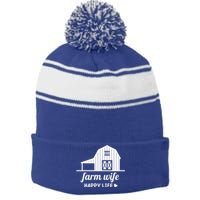 Farm Wife Happy Life Barn For Farmers And Farm Gift Stripe Pom Pom Beanie