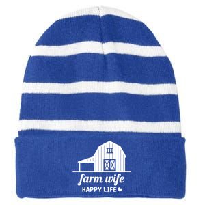 Farm Wife Happy Life Barn For Farmers And Farm Gift Striped Beanie with Solid Band