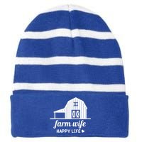 Farm Wife Happy Life Barn For Farmers And Farm Gift Striped Beanie with Solid Band