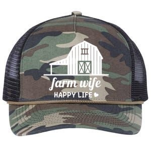 Farm Wife Happy Life Barn For Farmers And Farm Gift Retro Rope Trucker Hat Cap