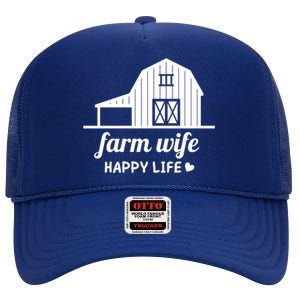 Farm Wife Happy Life Barn For Farmers And Farm Gift High Crown Mesh Back Trucker Hat