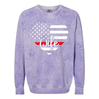 Firefighter Wife Heart Shape Us Flag Fire Fighter Spouse Gift Colorblast Crewneck Sweatshirt