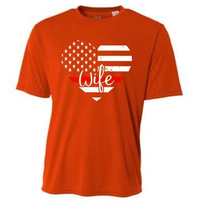 Firefighter Wife Heart Shape Us Flag Fire Fighter Spouse Gift Cooling Performance Crew T-Shirt