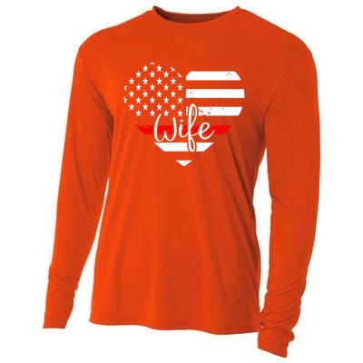 Firefighter Wife Heart Shape Us Flag Fire Fighter Spouse Gift Cooling Performance Long Sleeve Crew