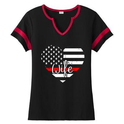 Firefighter Wife Heart Shape Us Flag Fire Fighter Spouse Gift Ladies Halftime Notch Neck Tee