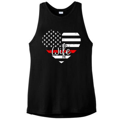 Firefighter Wife Heart Shape Us Flag Fire Fighter Spouse Gift Ladies PosiCharge Tri-Blend Wicking Tank