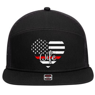 Firefighter Wife Heart Shape Us Flag Fire Fighter Spouse Gift 7 Panel Mesh Trucker Snapback Hat