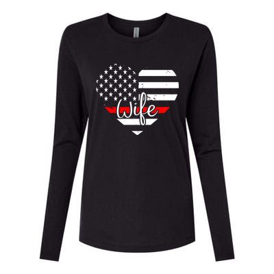 Firefighter Wife Heart Shape Us Flag Fire Fighter Spouse Gift Womens Cotton Relaxed Long Sleeve T-Shirt