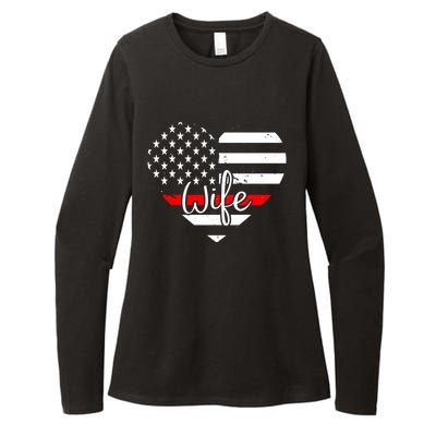 Firefighter Wife Heart Shape Us Flag Fire Fighter Spouse Gift Womens CVC Long Sleeve Shirt