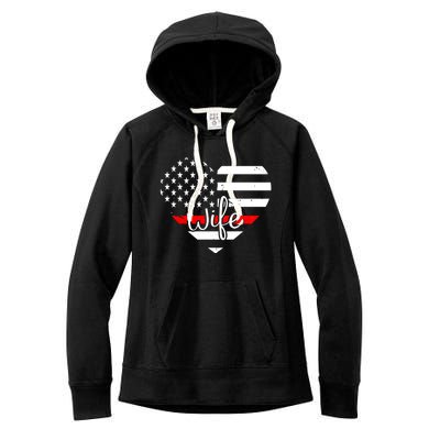 Firefighter Wife Heart Shape Us Flag Fire Fighter Spouse Gift Women's Fleece Hoodie