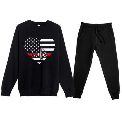 Firefighter Wife Heart Shape Us Flag Fire Fighter Spouse Gift Premium Crewneck Sweatsuit Set