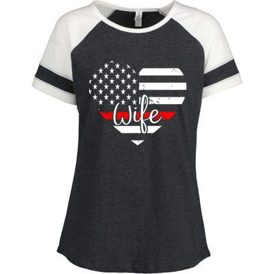 Firefighter Wife Heart Shape Us Flag Fire Fighter Spouse Gift Enza Ladies Jersey Colorblock Tee