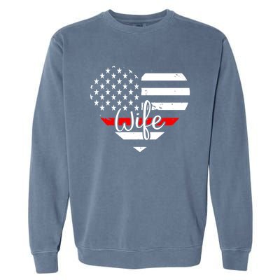 Firefighter Wife Heart Shape Us Flag Fire Fighter Spouse Gift Garment-Dyed Sweatshirt