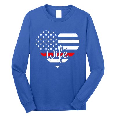 Firefighter Wife Heart Shape Us Flag Fire Fighter Spouse Gift Long Sleeve Shirt