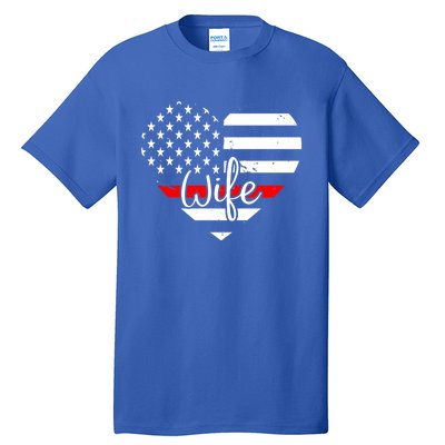 Firefighter Wife Heart Shape Us Flag Fire Fighter Spouse Gift Tall T-Shirt