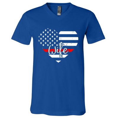 Firefighter Wife Heart Shape Us Flag Fire Fighter Spouse Gift V-Neck T-Shirt