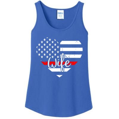 Firefighter Wife Heart Shape Us Flag Fire Fighter Spouse Gift Ladies Essential Tank