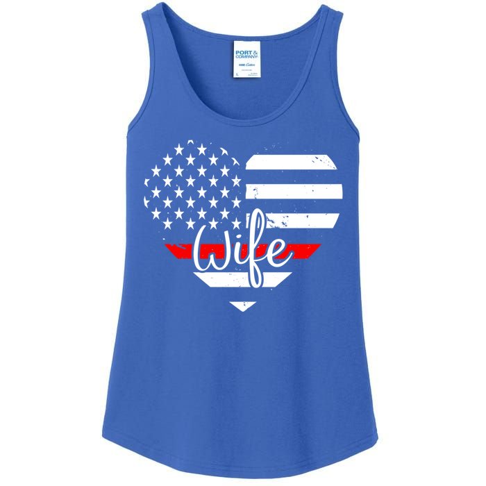 Firefighter Wife Heart Shape Us Flag Fire Fighter Spouse Gift Ladies Essential Tank