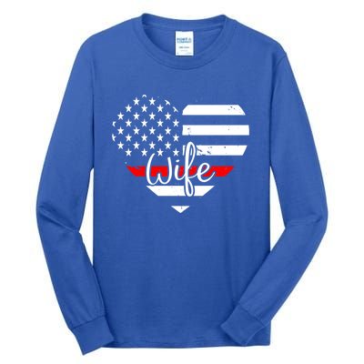 Firefighter Wife Heart Shape Us Flag Fire Fighter Spouse Gift Tall Long Sleeve T-Shirt