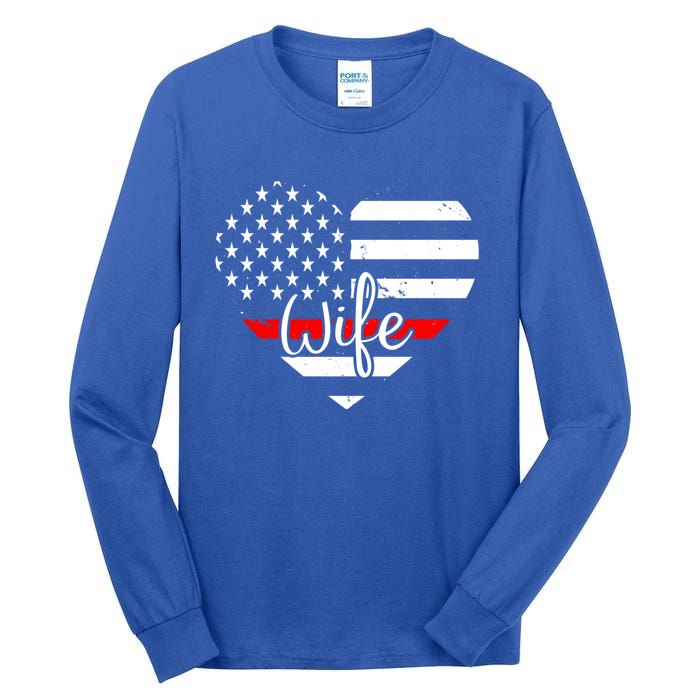 Firefighter Wife Heart Shape Us Flag Fire Fighter Spouse Gift Tall Long Sleeve T-Shirt