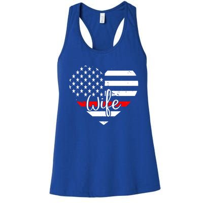 Firefighter Wife Heart Shape Us Flag Fire Fighter Spouse Gift Women's Racerback Tank