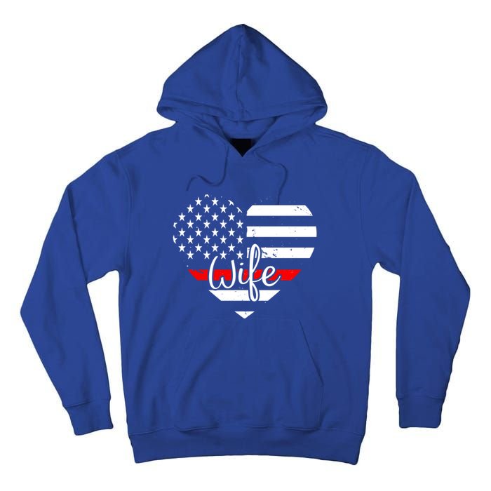 Firefighter Wife Heart Shape Us Flag Fire Fighter Spouse Gift Tall Hoodie