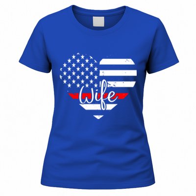 Firefighter Wife Heart Shape Us Flag Fire Fighter Spouse Gift Women's T-Shirt