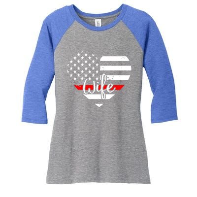 Firefighter Wife Heart Shape Us Flag Fire Fighter Spouse Gift Women's Tri-Blend 3/4-Sleeve Raglan Shirt