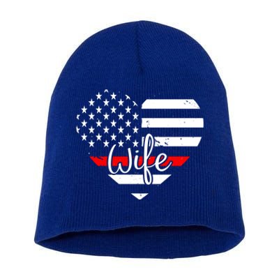 Firefighter Wife Heart Shape Us Flag Fire Fighter Spouse Gift Short Acrylic Beanie