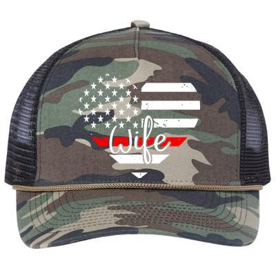 Firefighter Wife Heart Shape Us Flag Fire Fighter Spouse Gift Retro Rope Trucker Hat Cap