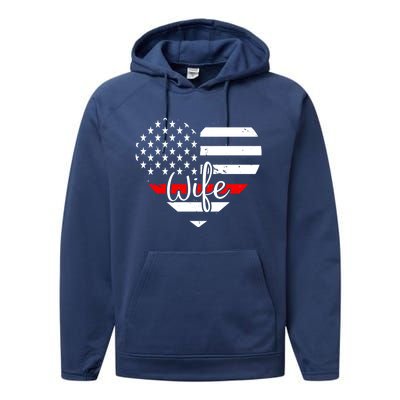 Firefighter Wife Heart Shape Us Flag Fire Fighter Spouse Gift Performance Fleece Hoodie