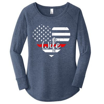 Firefighter Wife Heart Shape Us Flag Fire Fighter Spouse Gift Women's Perfect Tri Tunic Long Sleeve Shirt