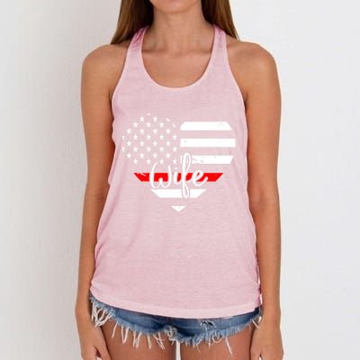 Firefighter Wife Heart Shape Us Flag Fire Fighter Spouse Gift Women's Knotted Racerback Tank