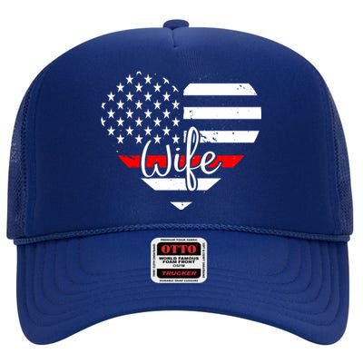 Firefighter Wife Heart Shape Us Flag Fire Fighter Spouse Gift High Crown Mesh Back Trucker Hat