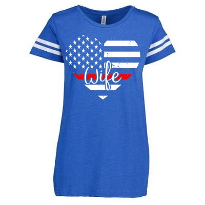 Firefighter Wife Heart Shape Us Flag Fire Fighter Spouse Gift Enza Ladies Jersey Football T-Shirt