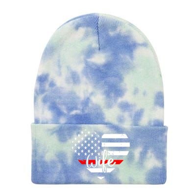 Firefighter Wife Heart Shape Us Flag Fire Fighter Spouse Gift Tie Dye 12in Knit Beanie