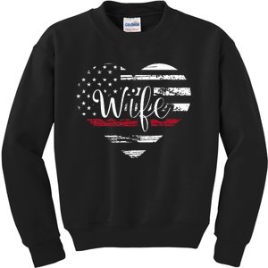 Firefighter Wife Heart Thin Red Line USA Flag Kids Sweatshirt