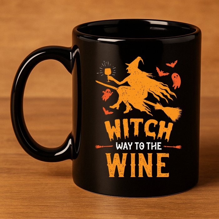 Funny Witch Halloween Costume. Witch Way To The Wine 11oz C Handle Ceramic Mug