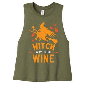 Funny Witch Halloween Costume. Witch Way To The Wine Women's Racerback Cropped Tank