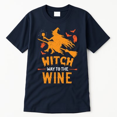 Funny Witch Halloween Costume. Witch Way To The Wine Tall T-Shirt