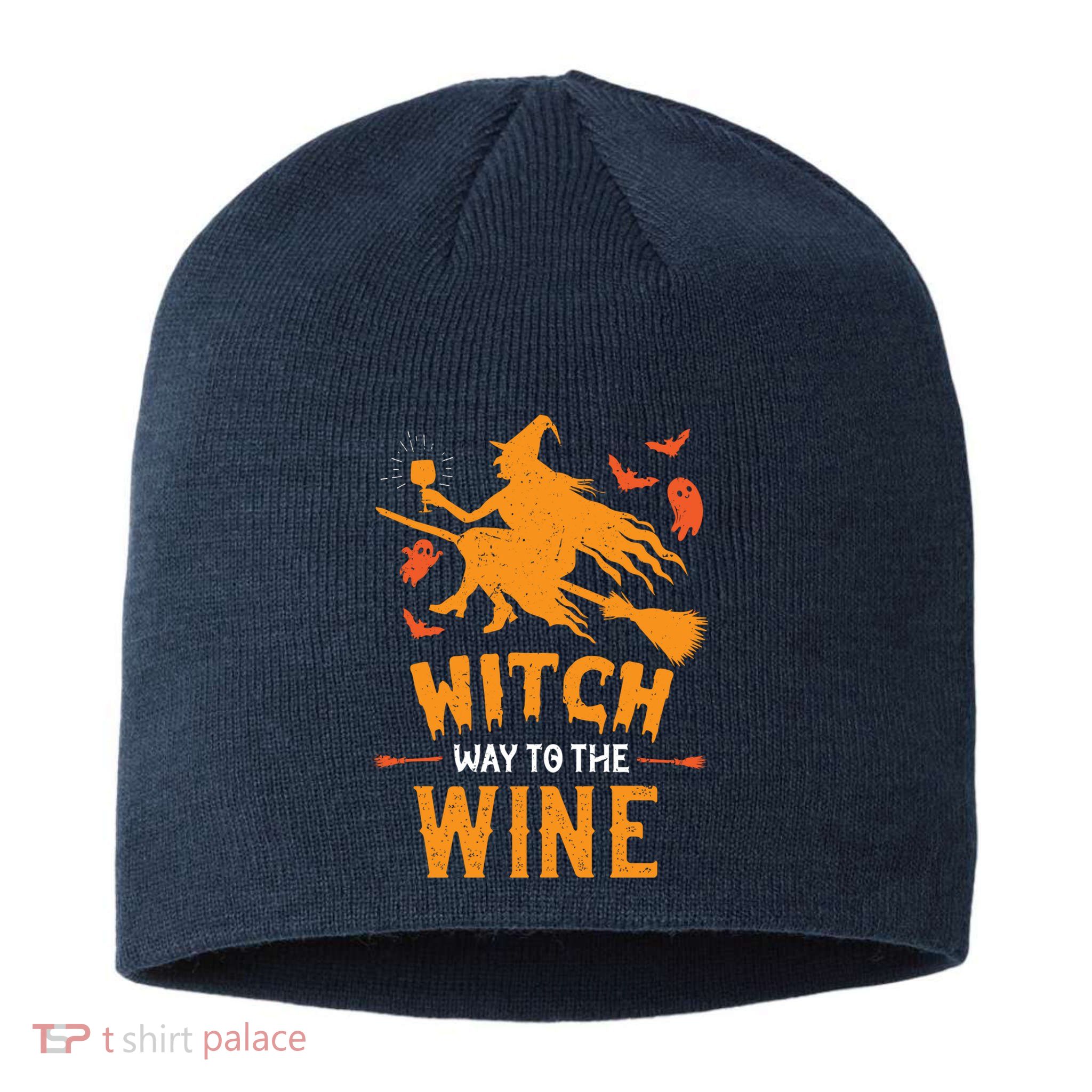 Funny Witch Halloween Costume. Witch Way To The Wine Sustainable Beanie